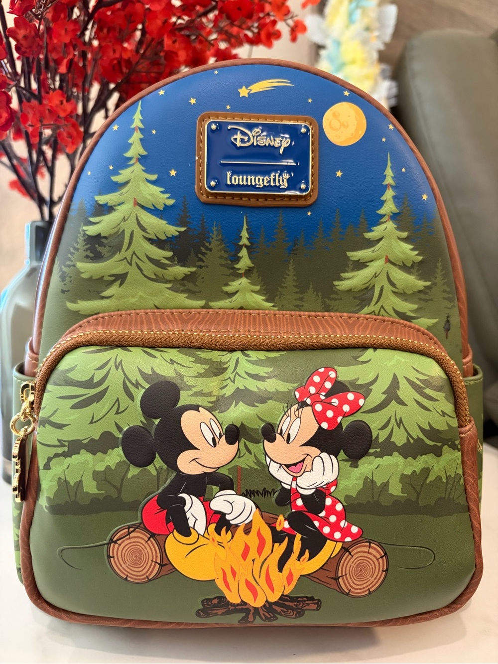 Loungefly Mickey & Minnie Camping Friends Glow in the Dark Mini Backpack HTf
